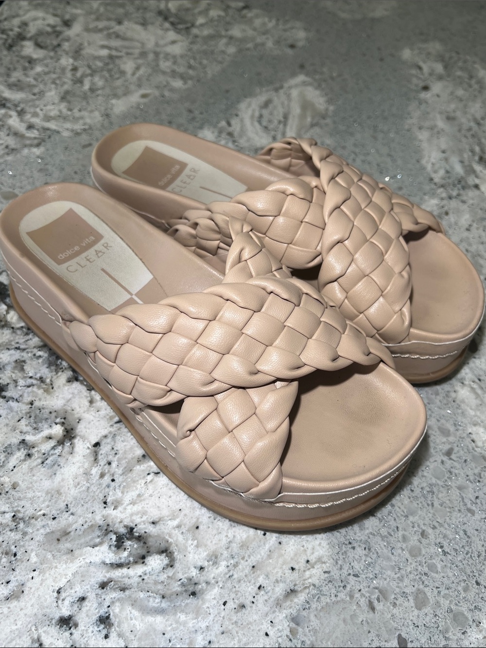 NEW Dolce Vita Wrenley Platform Sandals Nude Woven Braided Slip On Size 6